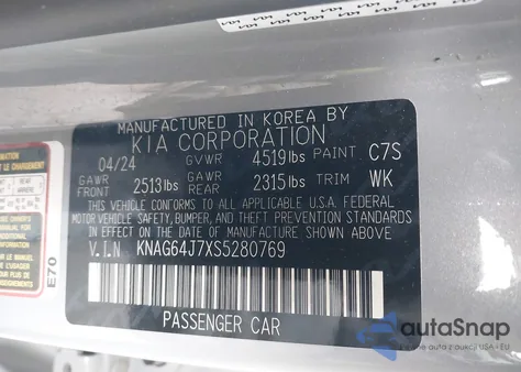 2025 Kia K5 Gt-Line z USA, uszkodzony, nr VIN KNAG64J7XS5280769